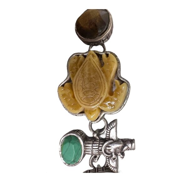 Vtg Tibetan Silver Stone Toggle Bracelet Scarab Turtle Totem Buddha Turquoise - Picture 9 of 9